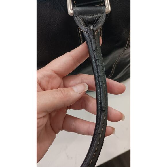 Vtg Michael Kors Satchel bag Genuine Leather Black,white stitching Zip mob wife - Picture 6 of 12